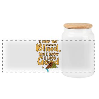 I may be blind, but - Panoramic Cookie Jar with Wooden Lid - white - Front