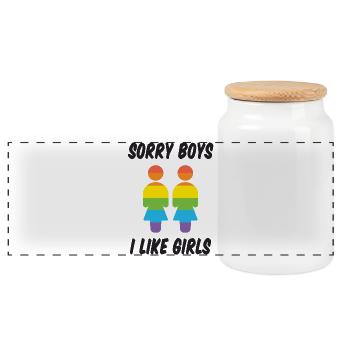 Sorry Boys I Like Girls - Panoramic Cookie Jar with Wooden Lid - white - Front