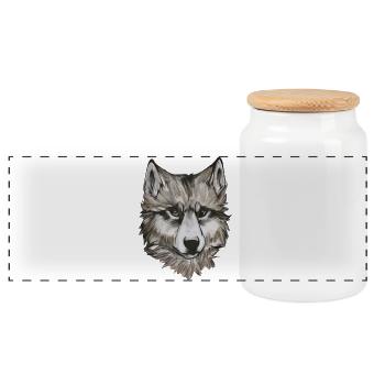 Wolf Portrait – realistische Tier Illustration - Panorama Keksdose mit Holzdeckel - Weiß - Vorne