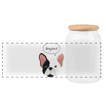French Bulldog Bonjour - Panoramic Cookie Jar with Wooden Lid - white - Front