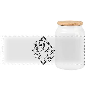 Beagle en forme géométrique - Conception d’art au trait - Boîte à biscuits avec couvercle en bois - blanc - Devant