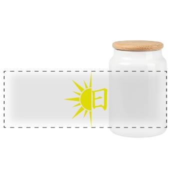 Das Wort Sonne auf Japanisch (gelb) - Panorama Keksdose mit Holzdeckel - Weiß - Vorne