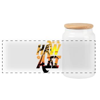 Surfing and Palm Trees in the Sunshine Hawaii - Panoramic Cookie Jar with Wooden Lid - white - Front