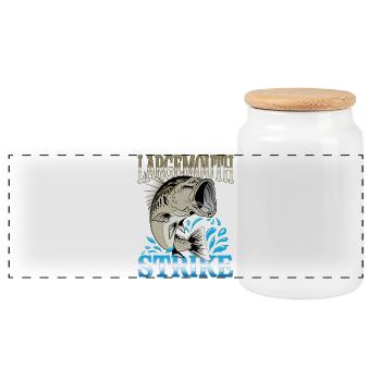 LARGEMOUTH BASS - BLACK BASS FISH - LUNKER FISH - Panoramic Cookie Jar with Wooden Lid - white - Front