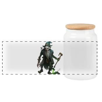Zombie Zauberer Kobold mit Stab - Panorama Keksdose mit Holzdeckel - Weiß - Vorne