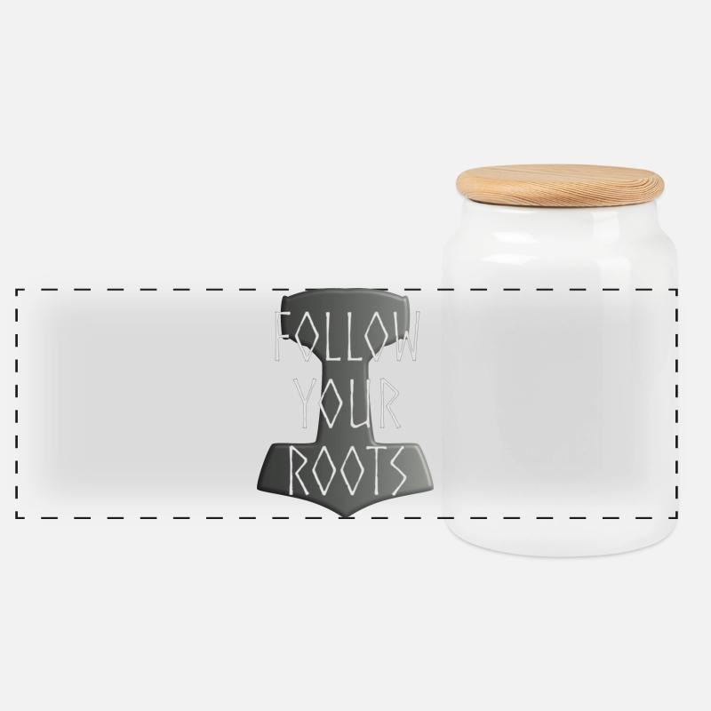 Mjölnir Donar Hammer Thor - Follow your Roots grau - Panorama Keksdose mit Holzdeckel - Weiß