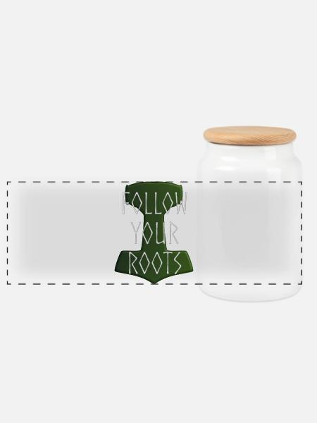 Follow your Roots - Hammer Donar Thor Mjölnir - Panorama Keksdose mit Holzdeckel - Weiß