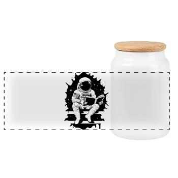 Astronaut reads a book - Panoramic Cookie Jar with Wooden Lid - white - Front