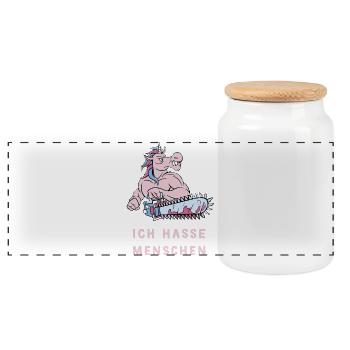 Ich hasse Menschen Einhorn Design - Panorama Keksdose mit Holzdeckel - Weiß - Vorne