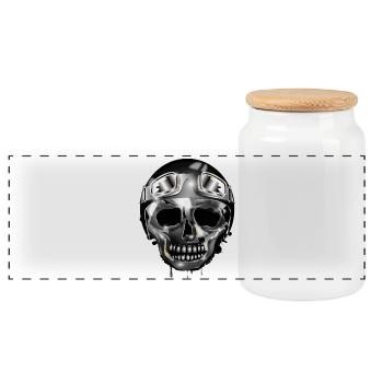Chrome Skull with Retro Motorcycle Helmet and Goggles - Panoramic Cookie Jar with Wooden Lid - white - Front