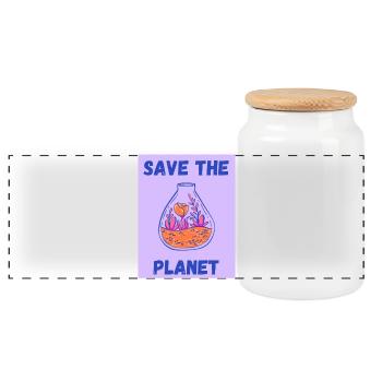 ECOLOGY. PLANET. NATURE. GARDEN. TREE. FLOWER - Panoramic Cookie Jar with Wooden Lid - white - Front
