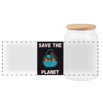 ECOLOGY. PLANET. NATURE. GARDEN. TREE. FLOWER - Panoramic Cookie Jar with Wooden Lid - white - Front