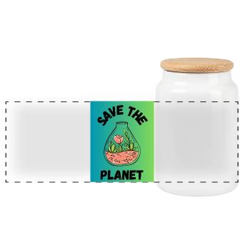 PLANET. PLANET. SPRING. GARDENING. RETIREMENT - Panoramic Cookie Jar with Wooden Lid - white - Front