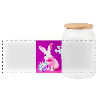Rosa Osterhase mit Osterei Pink - Panorama Keksdose mit Holzdeckel - Weiß - Vorne