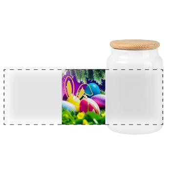 Œufs de Pâques avec contour de lapin Oreilles de lapin - Boîte à biscuits avec couvercle en bois - blanc - Devant
