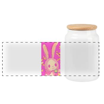 Pastel Easter Bunny Pink Easter Egg - Panoramic Cookie Jar with Wooden Lid - white - Front