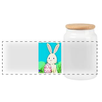 Neon Osterhase mit Osterei im Gras - Panorama Keksdose mit Holzdeckel - Weiß - Vorne