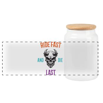 Ride Fast and Die Last - Panoramic Cookie Jar with Wooden Lid - white - Front