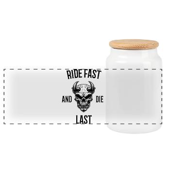 Ride Fast and Die Last - Panoramic Cookie Jar with Wooden Lid - white - Front