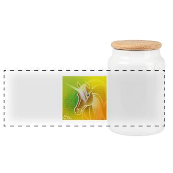 Gentle golden unicorn - Sonja Ariel von Staden - Panoramic Cookie Jar with Wooden Lid - white - Front