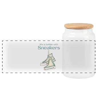 life is better with sneakers Turnschuh - Panorama Keksdose mit Holzdeckel - Weiß - Vorne