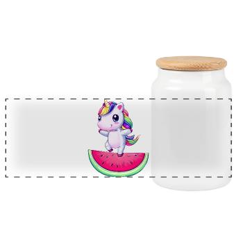 Licorne dansant sur pastèque - Drôle - Boîte à biscuits avec couvercle en bois - blanc - Devant