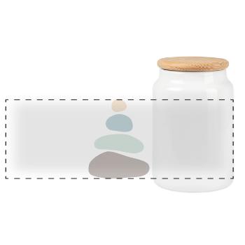Minimalistischer Steinstapel – Zen Balance Art - Panorama Keksdose mit Holzdeckel - Weiß - Vorne