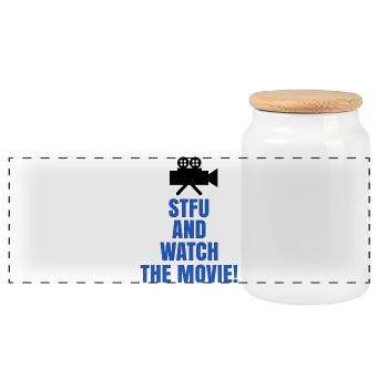 Movies Theater Streaming Statement Camera - Panoramic Cookie Jar with Wooden Lid - white - Front