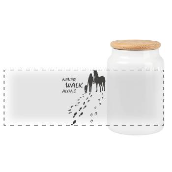 Hund Pferd Reiterin - Never walk alone, Backprint - Panorama Keksdose mit Holzdeckel - Weiß - Vorne