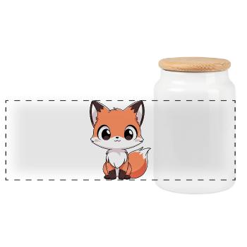 Fox Forest Animals Love Comic Nature Animal Child Baby - Panoramic Cookie Jar with Wooden Lid - white - Front