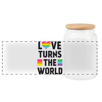 Mois de la fierté LGBT - L’amour tourne le monde - Boîte à biscuits avec couvercle en bois - blanc - Devant
