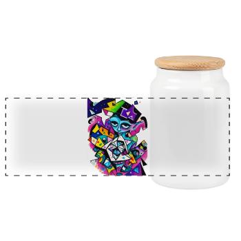Graffiti - Panoramic Cookie Jar with Wooden Lid - white - Front
