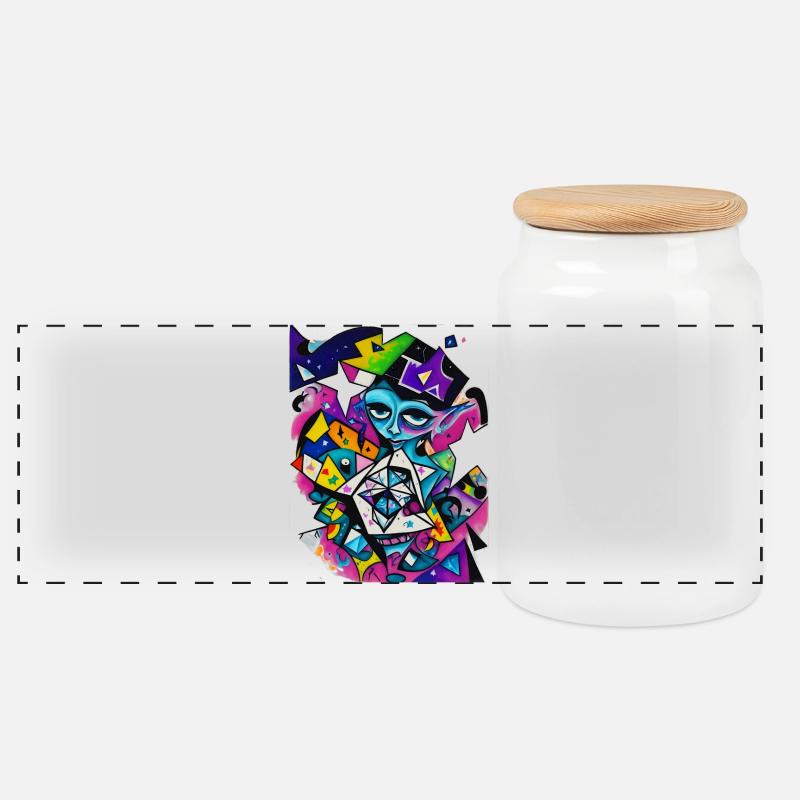 Graffiti - Panoramic Cookie Jar with Wooden Lid - white