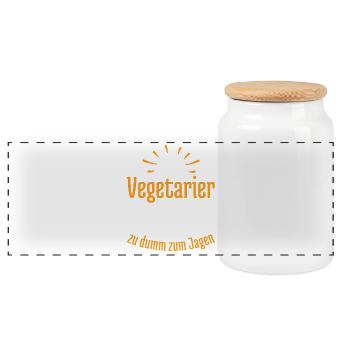 Vegetarier bedeutet zu dumm zum Jagen - Panorama Keksdose mit Holzdeckel - Weiß - Vorne