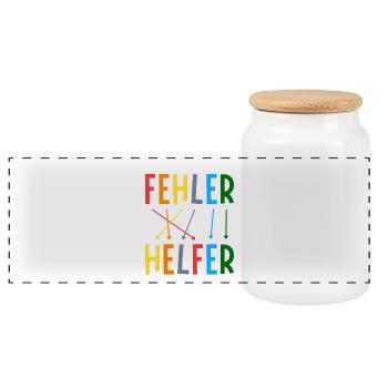 Fehler sind bunte Helfer Schriftzug mehrfarbig - Panorama Keksdose mit Holzdeckel - Weiß - Vorne