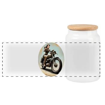 Mariée moto - Boîte à biscuits avec couvercle en bois - blanc - Devant