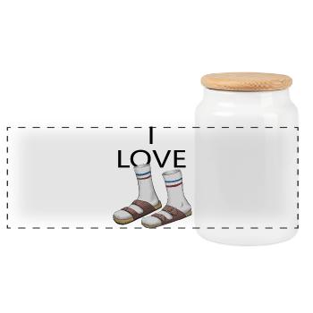 Vintage Red Blue Striped Socks and Sandals - Panoramic Cookie Jar with Wooden Lid - white - Front