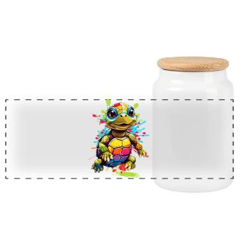 Turtle - Panoramic Cookie Jar with Wooden Lid - white - Front