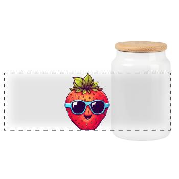 Fraise fraîche avec lunettes de soleil - Boîte à biscuits avec couvercle en bois - blanc - Devant