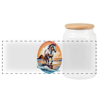 Cheval sur la plage - Boîte à biscuits avec couvercle en bois - blanc - Devant