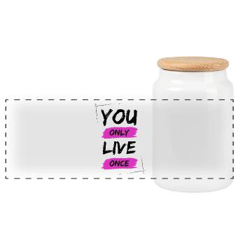 YOLO - Tu ne vis qu’une fois / ONE LIVE - Boîte à biscuits avec couvercle en bois - blanc - Devant