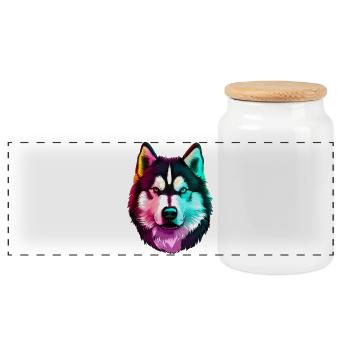 Wolf Husky Hund - Panorama Keksdose mit Holzdeckel - Weiß - Vorne
