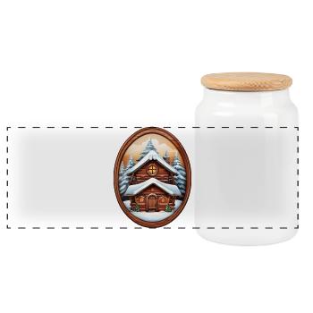 Cabane en bois, maison de Noël - Boîte à biscuits avec couvercle en bois - blanc - Devant