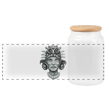 Portrait inspiration aztèque futuriste monochrome - Boîte à biscuits avec couvercle en bois - blanc - Devant