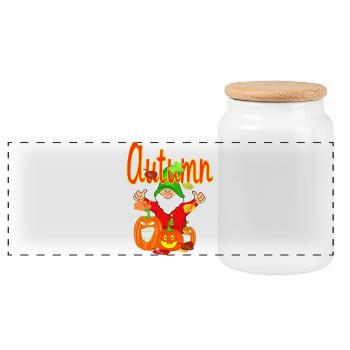 Garden magic with pumpkins in autumn - Panoramic Cookie Jar with Wooden Lid - white - Front