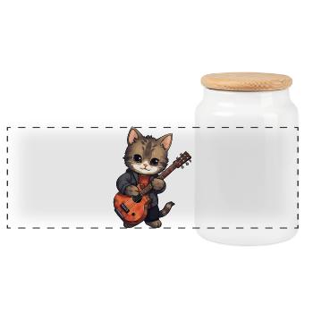 Chat avec guitare, gueule de bois, animaux de compagnie, chats - Boîte à biscuits avec couvercle en bois - blanc - Devant