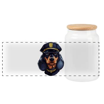 Dachshund Policewoman - Panoramic Cookie Jar with Wooden Lid - white - Front
