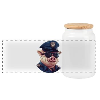 Piggy Police - Panoramic Cookie Jar with Wooden Lid - white - Front