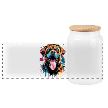 Rottweiler Dog Colorful - I Love Rottweiler - Panoramic Cookie Jar with Wooden Lid - white - Front