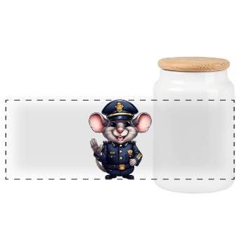 Police Rat - Panoramic Cookie Jar with Wooden Lid - white - Front